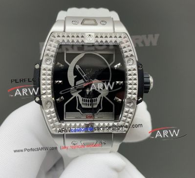 TWF Replica Hublot Spirit Of Big Bang Depeche Mode Skull Face White Rubber Strap Watch 